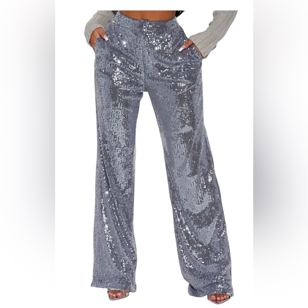 Fashion Nova Charcoal Sequin Trousers. Size Small. NWT